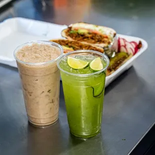 Cucumber-lime fresh water &amp; horchata :))