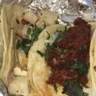 Pollo and Chorizo tacos
