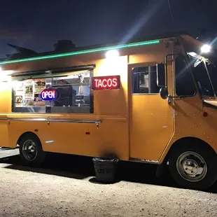 a taco truck at night