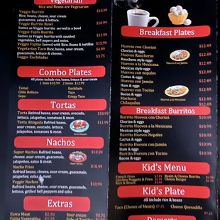 Menu; the food was too good to get a picture before we ate it all!