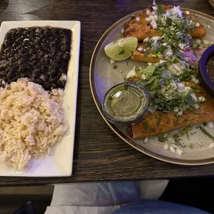 Birria tacos with rice &amp; beans