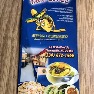Take out menu