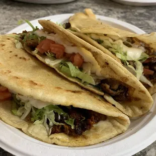 Quesadilla de Maiz (corn). Three different filling and they were HUGE and delicious!