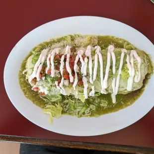 Burrito Mojado with Grilled Veggies and Green (tomatillo) Sauce
