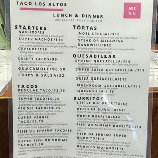 Menu (Lunch &amp; Dinner page)