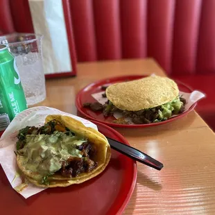 Adobada taco and mula of carne asada