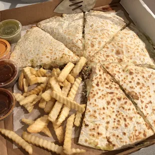 Carnitas Mulita $17(?) - like a giant quesadilla and comes with a giant handful of fries. Enough to feed 2-3 hungry people!