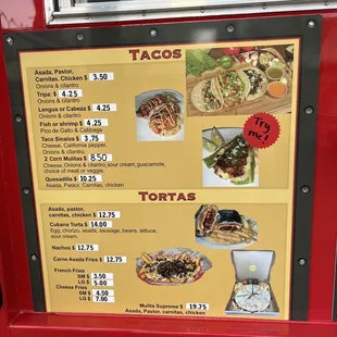 a menu for tacoss