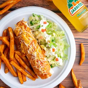 a hot dog and french fries