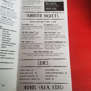 a menu for taco mama