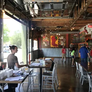View of the Entry area with large garage door raised