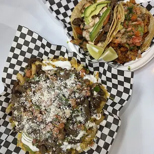 Carne Asada Fries, Surf &amp; Turf Taco, Pollo Asado Taco