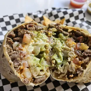 a burrito cut in half
