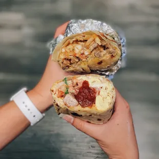Top: Smack Down Burrito Bottom: Taco Man Breakfast Burrito Food IG: @hungriwitvivi