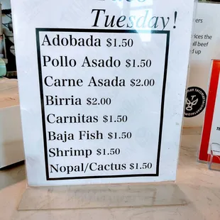 Taco Tuesday Menu &amp; Prices Nov. 30.2021