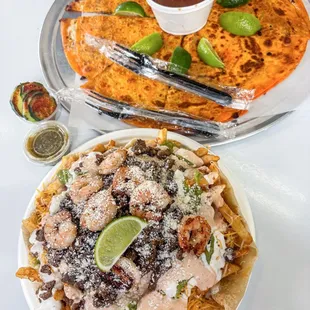 Large Birria Pizza &amp; Surf &amp; Turf Fries