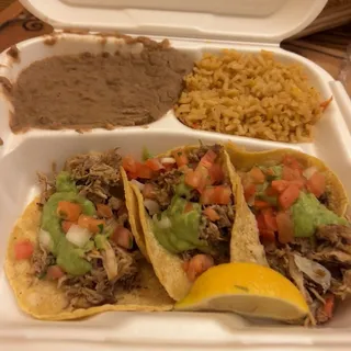 3 Mini Tacos Rice & Beans Plate