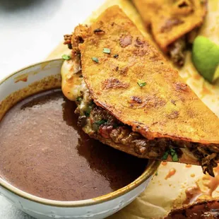 a close up of a taco quesadilla