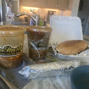 Pozole x2, Milanesa Torta and tortillas.