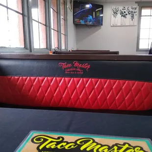 Booth has the name embroidered on them.