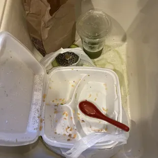 the contents of a meal in the sink