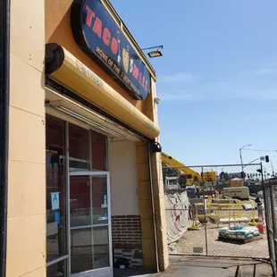 Outside with the construction