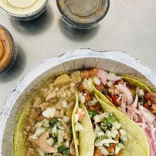 Al pastor, Chile verde, and steak bacon taco