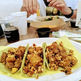 Chorizo and Papas tacos.. Inexpensive and overall good for your buck $$