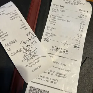 a receipt for a taco