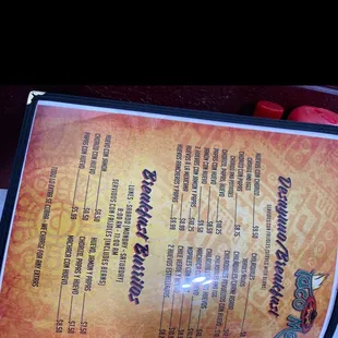 a menu for a mexican restaurant