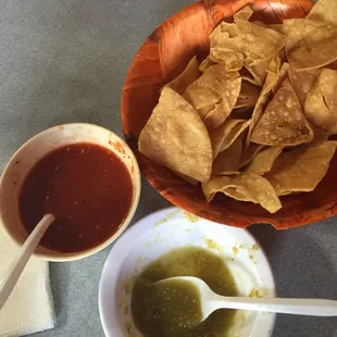 Home style chips &amp; salsa, small side of salsa verde! Loved them both.