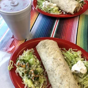 California Burrito - Al pastor at top and asada on bottom of photo