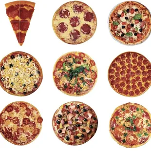 a variety of pizzas