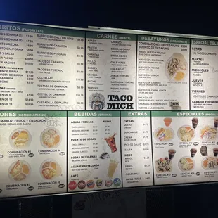 a menu for a mexican restaurant