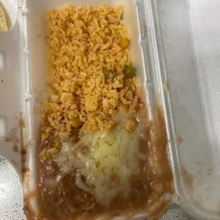 a meal in a styrofoam container