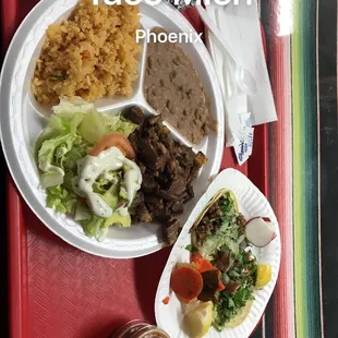 a plate of food on a tray