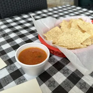 Stale chips and watery salsa.