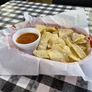 Chips and warm salsa