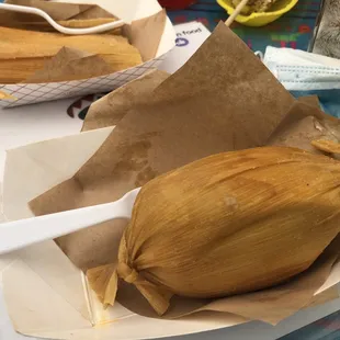 Chicken Chanchamitos: a little bit more meat than tamales but good with their red sauce.