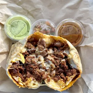 Breakfast Burrito - Huuge but really good! Chorizo was perfect, along with the salsas.