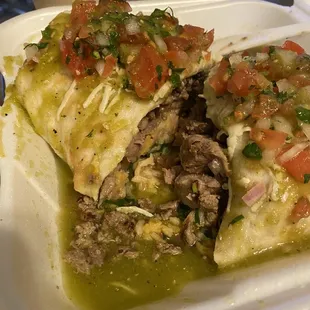Asada lengua wet burrito with everything. Delicious!!!