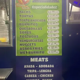 Menu with Prices