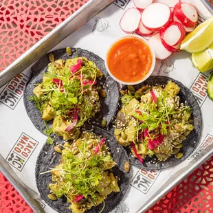 Potato pipian tacos are pipian mole tacos. Vegan approved and amazingly good.