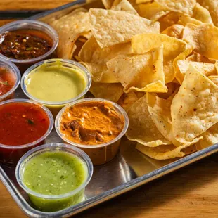 the six salsa sampler: a journey from mild to hot hot spicy!