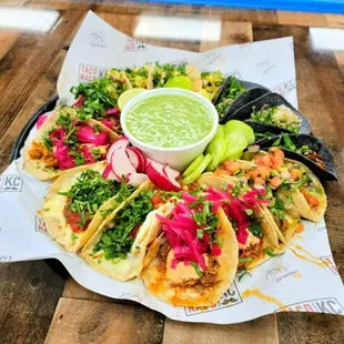 Our famous Taco Tray Array. Try all 9 of our signature tacos!