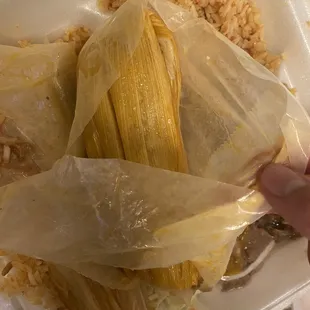 Grease soaked pork tamale