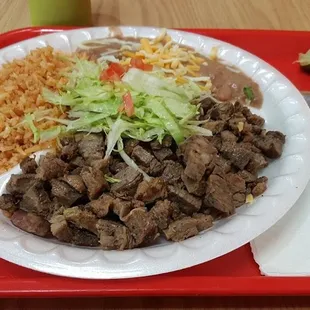 a plate of food on a tray
