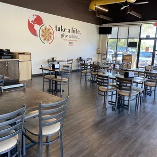 tables and chairs in a restaurant