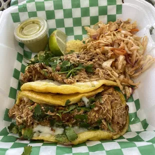 Chicken tacos and slaw