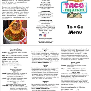 the menu for taco nganas